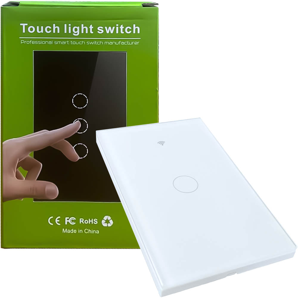 Interruptor de Parede Inteligente Um Botão Touch para Casa WiFi com Led Tuya - Branco