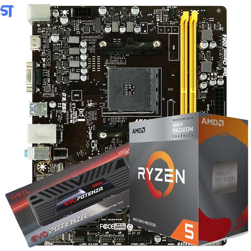 Kit Upgrade para Gamer AMD Ryzen 5 4600G + Placa Mãe B450 + 8GB DDR4 Evo Potenza