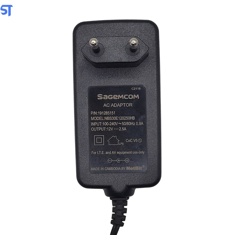 Fonte de Alimentação Sagemcom 12v 2.5a Pino 5.5 x 3.5mm Modelo NBS30E120250HB
