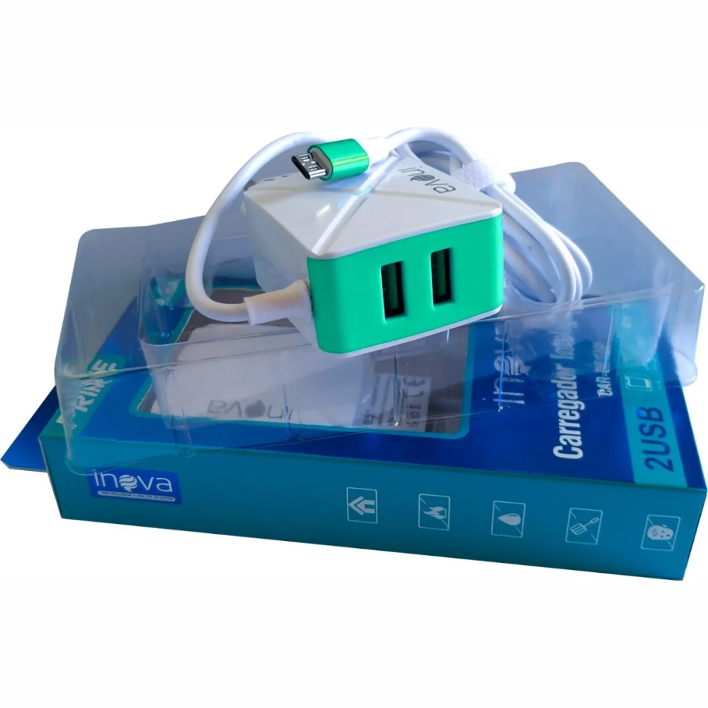 Carregador Para Celular V8 Com 2 Usb 2.4A Cabo De 1.20 Metros Inova CAR-G5087