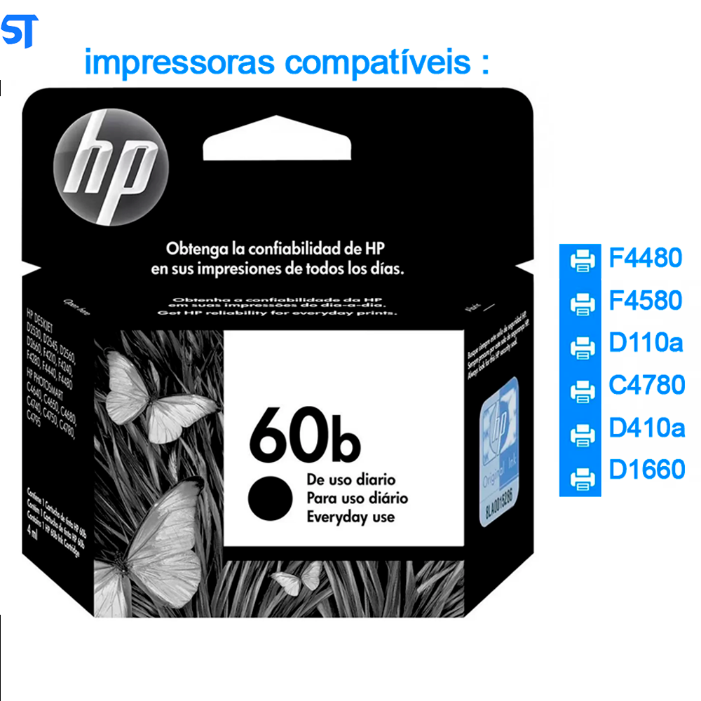 Cartucho hp 60b Every Day CC636WB Para HP Deskjet F4480 F4580 D1660 Photosmart D110a C4780 ENVY D410a