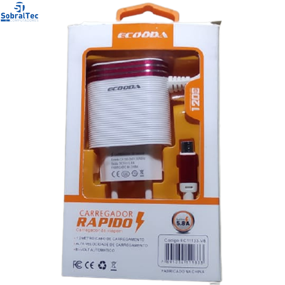 Carregador Rápido Com Duas Portas USB 5.8A Ecooda - EC11133-V8