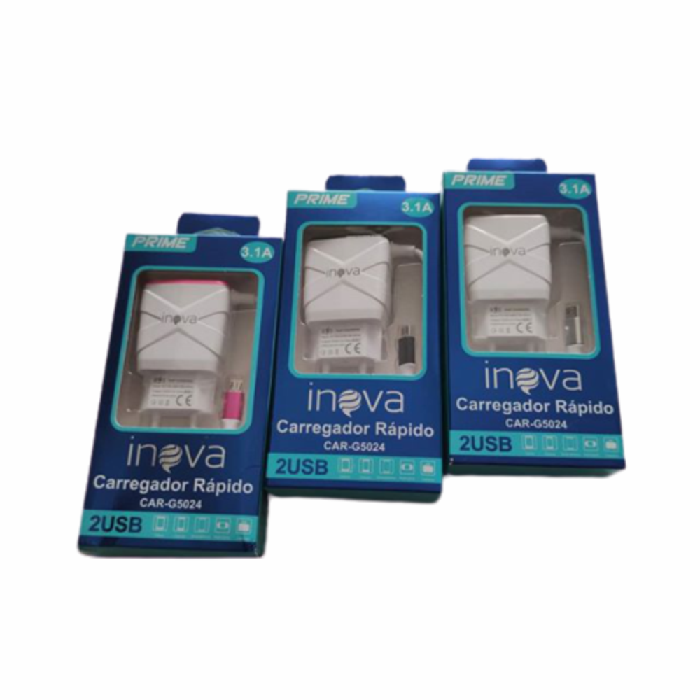 Carregador Inteligente Celular V8 1,20 Metros Com 2 Usb 3.1a Inova CAR-G5177