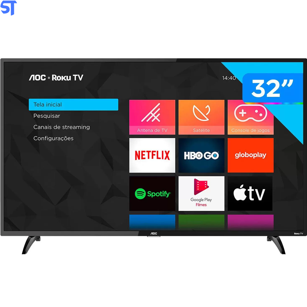 Smart TV AOC Roku LED 32'' 32S5195/78 Wi-Fi 3 HDMI 1 USB com Controle Remoto Com Atalhos Roku Mobile Miracast