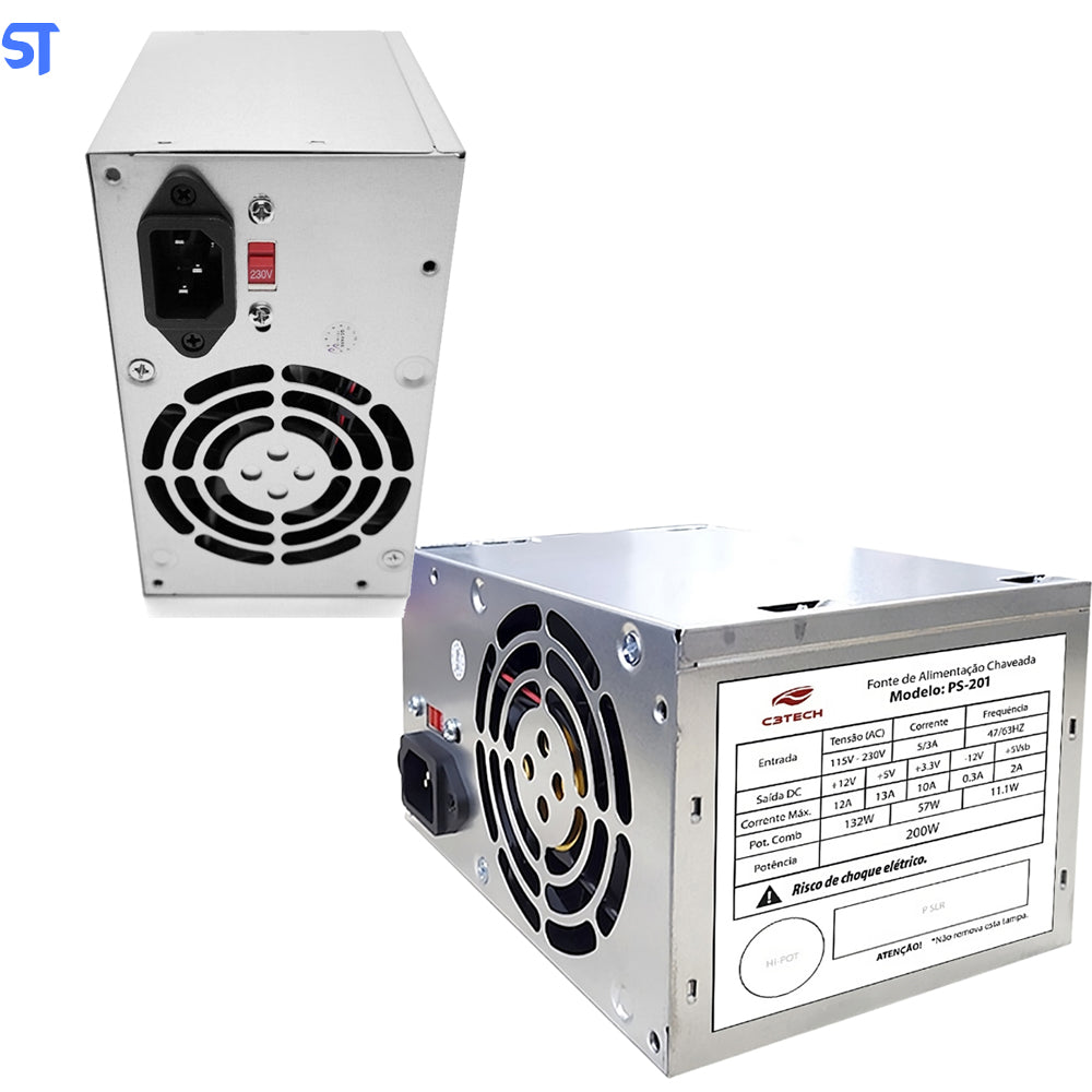 Fonte ATX 200W PS-201 Fan 8Cm S/Cabo C3Tech
