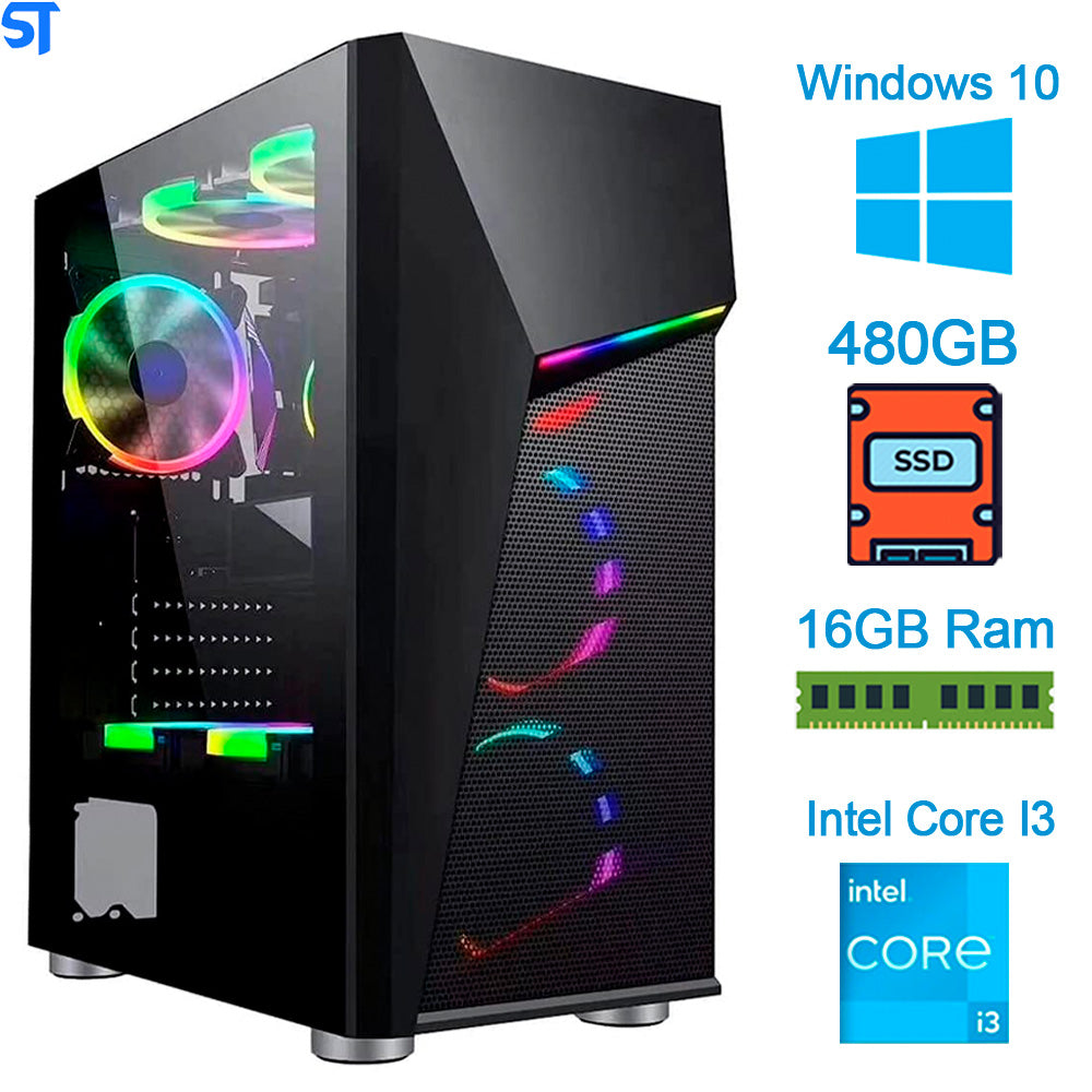Computador Gamer Core i3-10100-Décima Geração- Memória 16Gb DDR4- SSD 480GB-Placa de Video 4GB GeForce GTX1050Ti -Gab-Bg