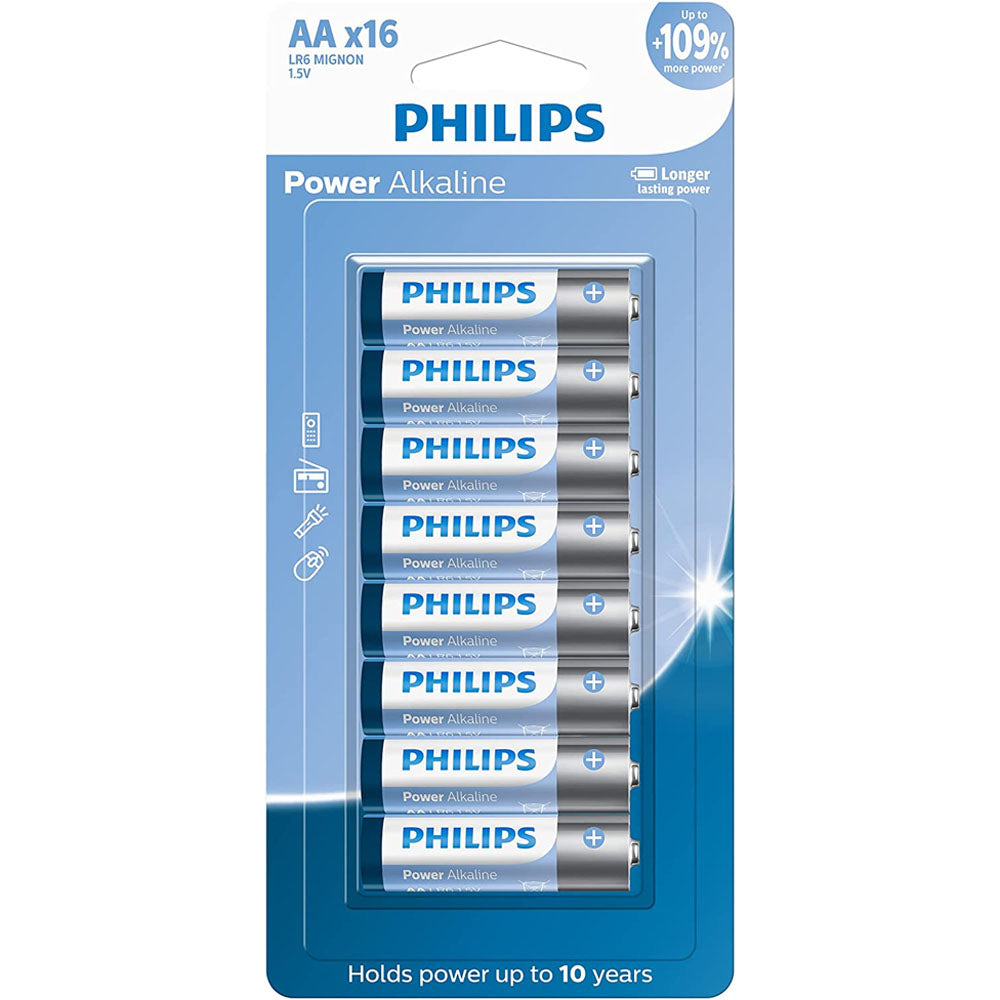 Pilha Alcalina Philips AA LR6P16B/59 Mignon 1,5V Longa Duração Pacote Com 16 Unidades