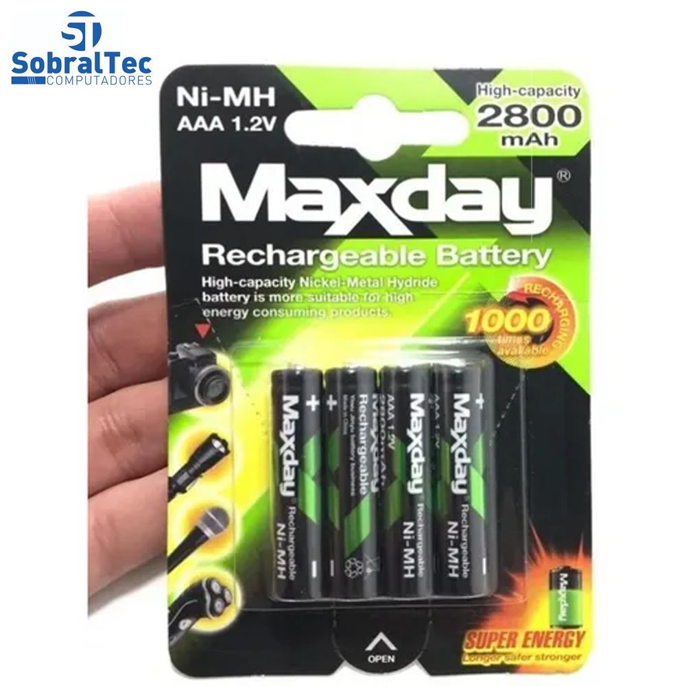 Pilhas Recarregáveis AAA De 2800mah 4 Unid -MaxDay Ni-MH