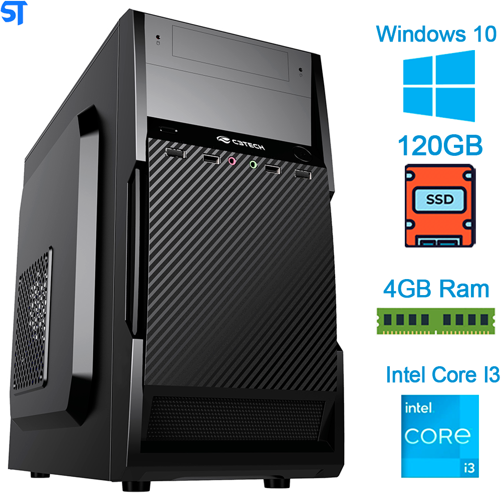 Computador Core i3-8100 - Memoria Ram 4gb 2400mhz DDR4 - HD SSD 120GB - Gab Micro ATX BG-2301 Preto - Com Fonte