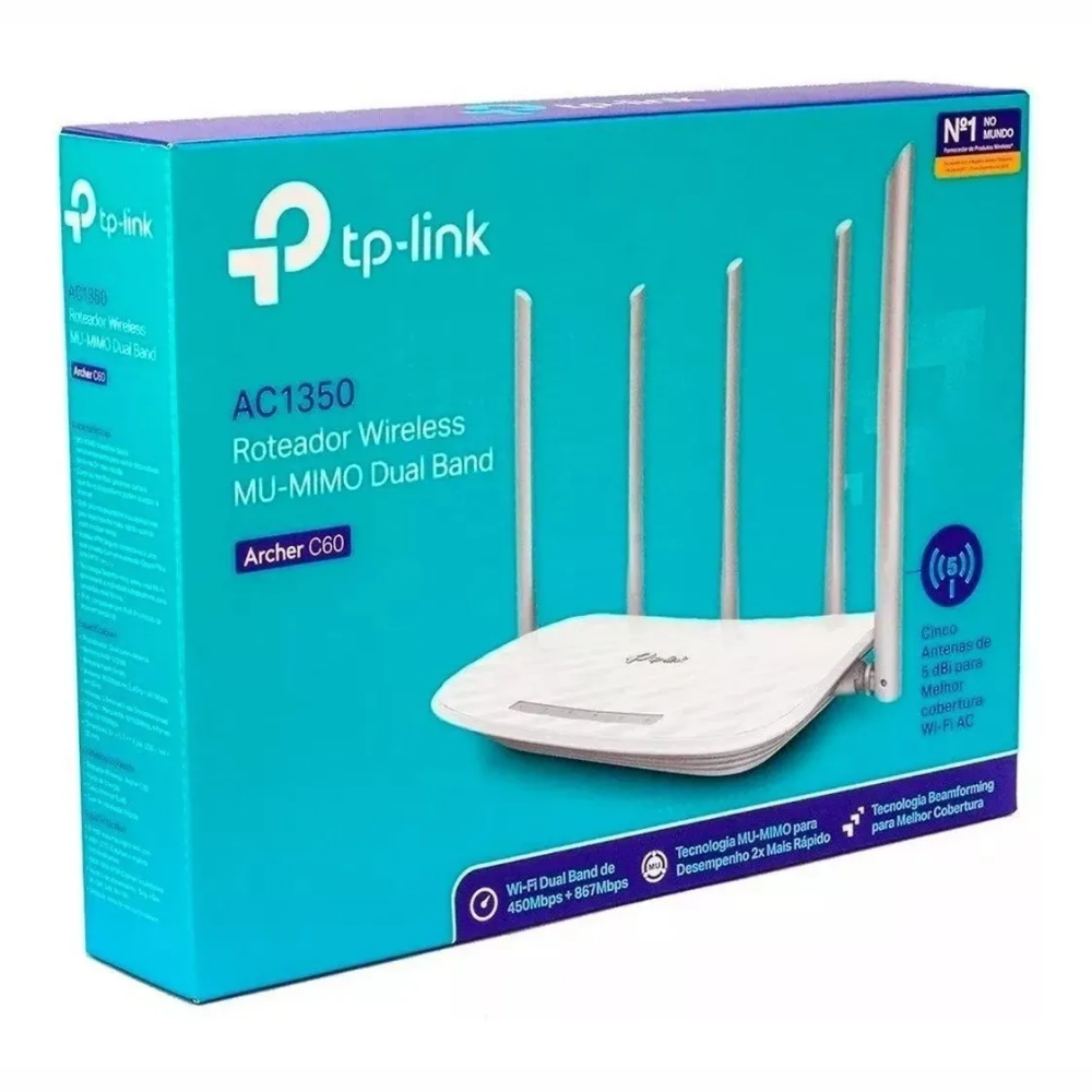 Roteador Tp Link Wireless Dual Band AC1350 Archer C60 1200Mbps Com 5 Antenas