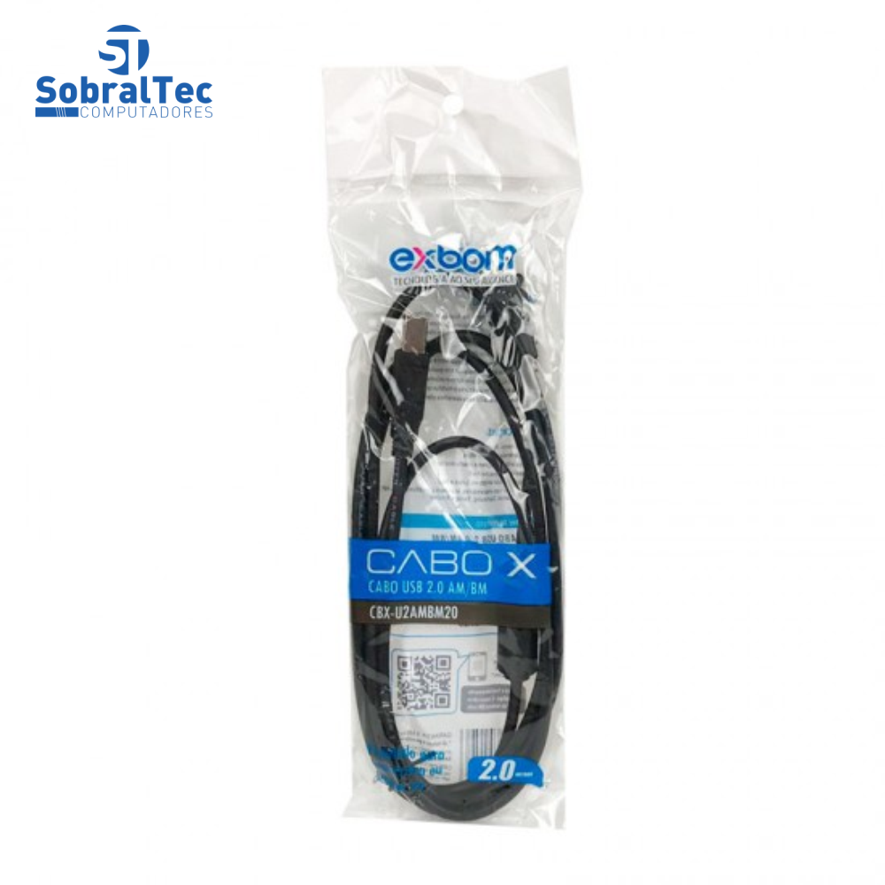 Cabo Para Impressora USB 2 Metros 2.0 AM+BM OD4.8  Com Filtro Exbom CBX-U2AMBM20