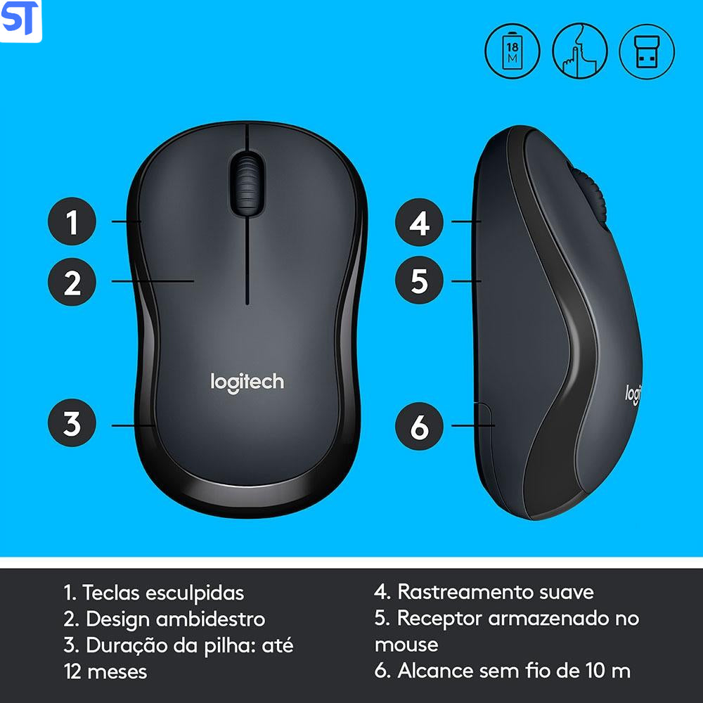 Mouse Sem Fio Logitech M220 Silencioso Design Ergonômico Com Receptor USB Com 10 Metros de Alcance