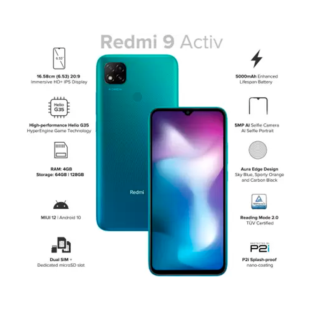 Smartphone Xiaomi Redmi 9 Activ 128 Gb 6 Gb Ram MZB0A0SIN Coral Green