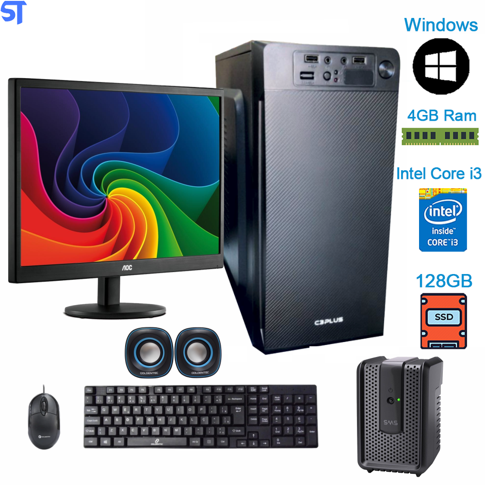 Computador Core i3-3240 -HD SSD 128GB -Memória Ram 4GB -Gabinete C3Tec Com Monitor 15 Teclado e Mouse