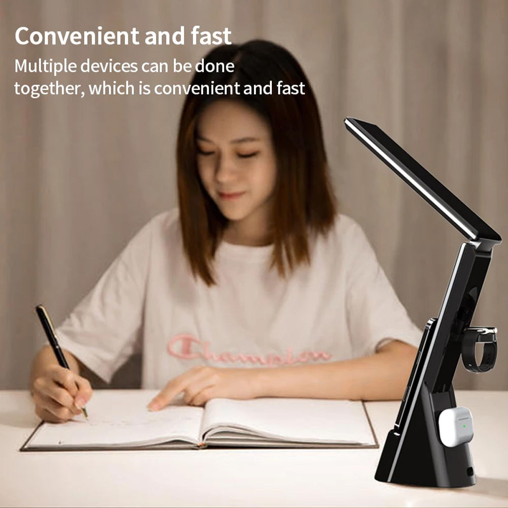 Luminária de Mesa 6 em 1 Led Carregador Sem Fio 15w Com Relógio Digital, Alarme, Botão Liga/Desliga