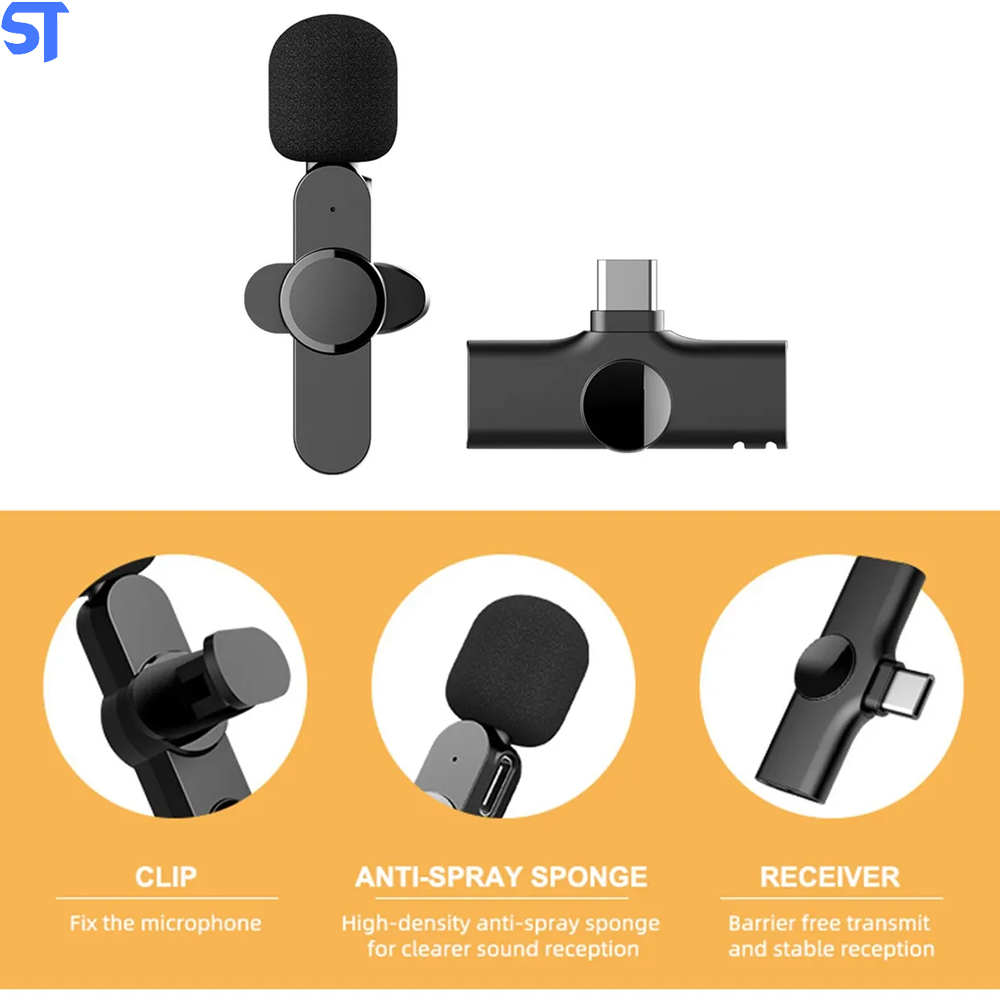 Microfone Condensador De Lapela Wireless / Sem Fio 2.4Ghz Aibev Tipo C