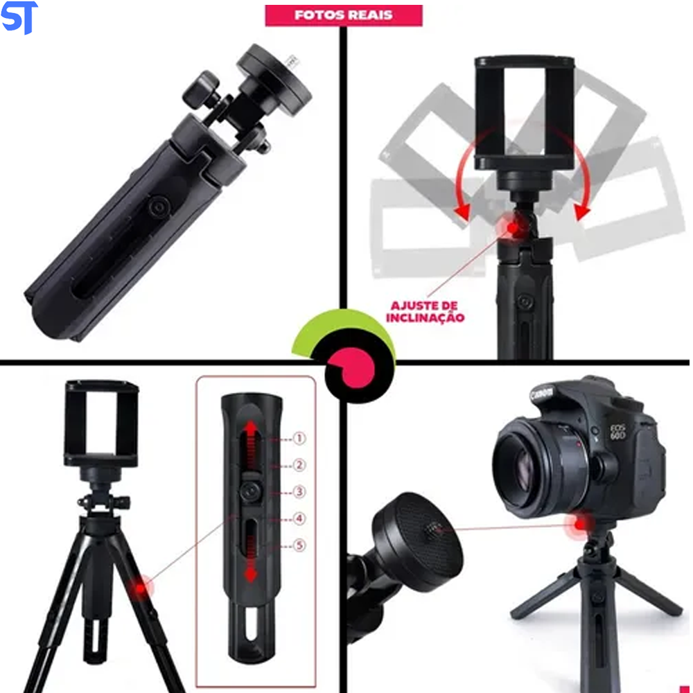 Tripé Ajustável Profissional Para Smartphone Com Rotação 360°