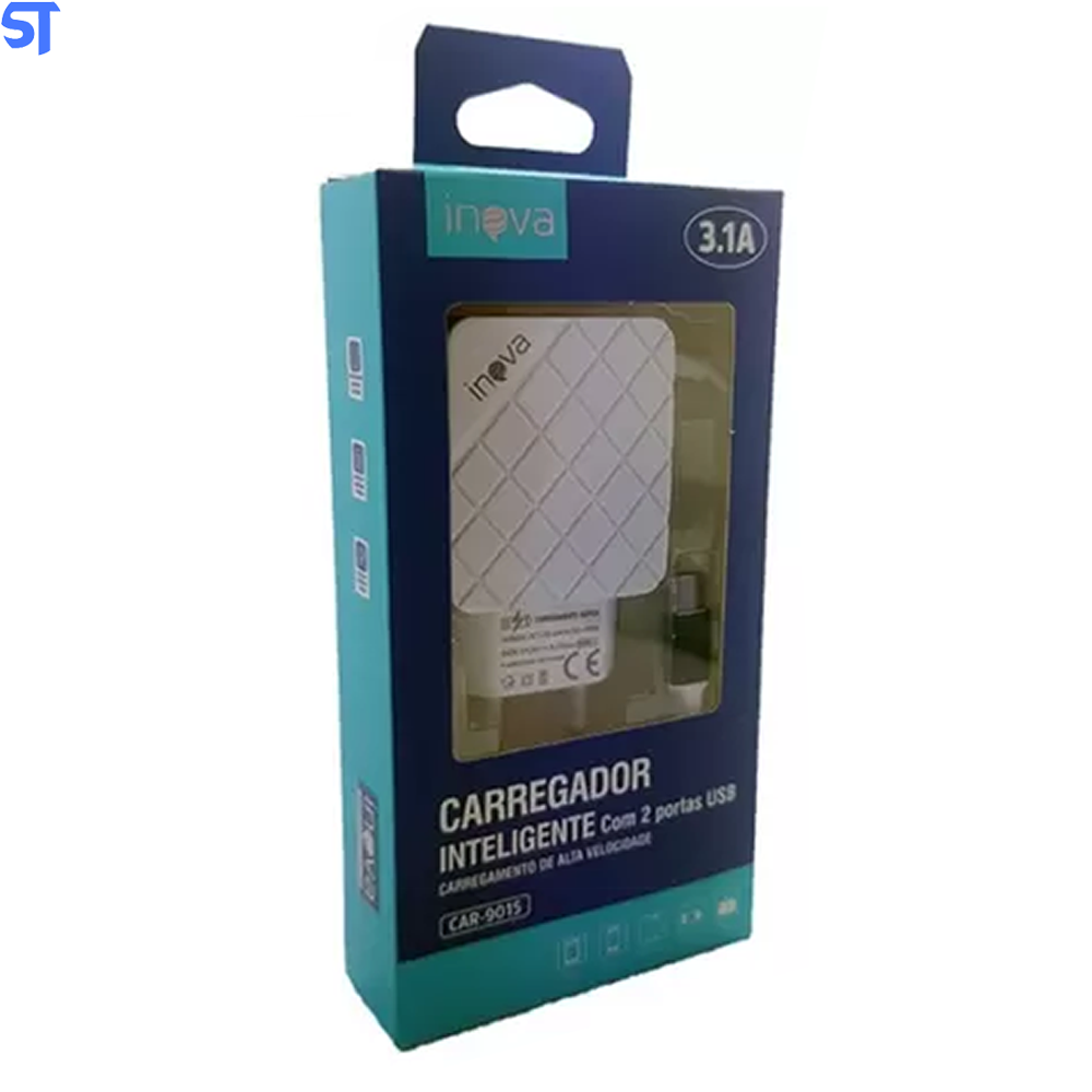 Carregador Inteligente Com 2 Portas USB Inova 3.1A - CAR-9015