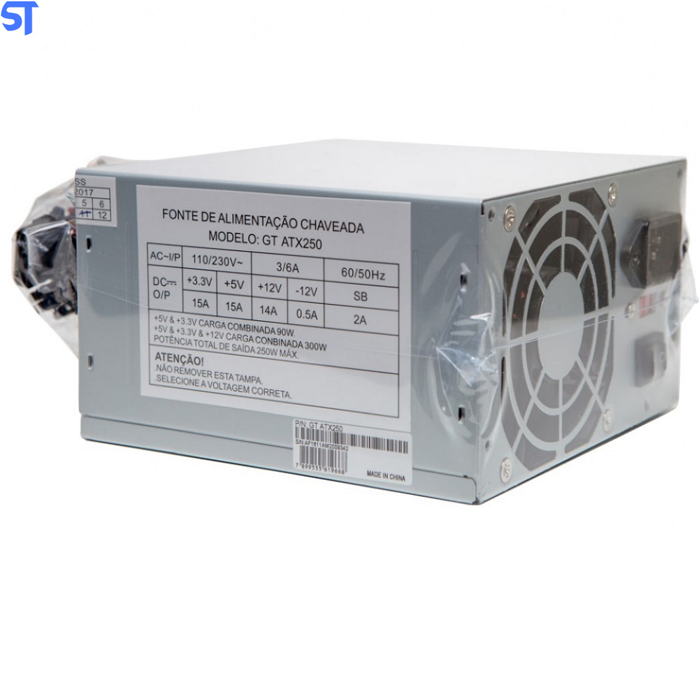 Fonte de Alimentação ATX Goldentec 250W Real (GT ATX250) Com Cabo