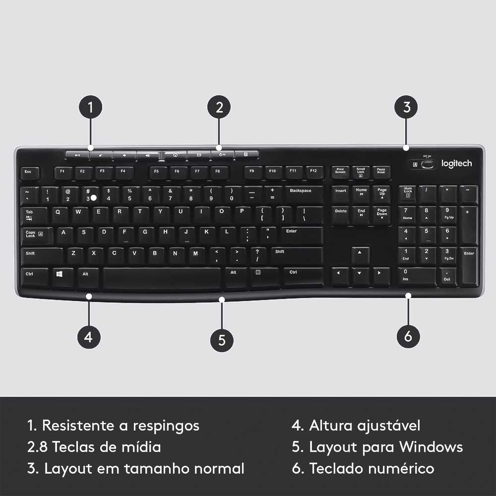 Teclado Logitech Wireless Sem Fio Multimidia K270
