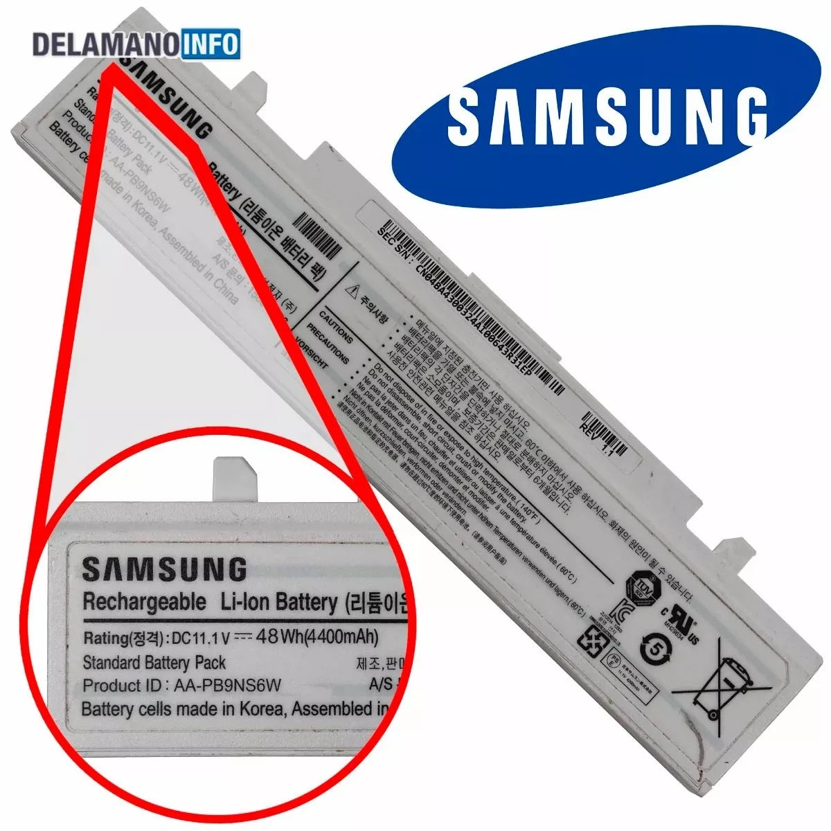 Bateria Notebook  11.1v 48Wh Samsung Pat: AA-PB9NS6w-Branca