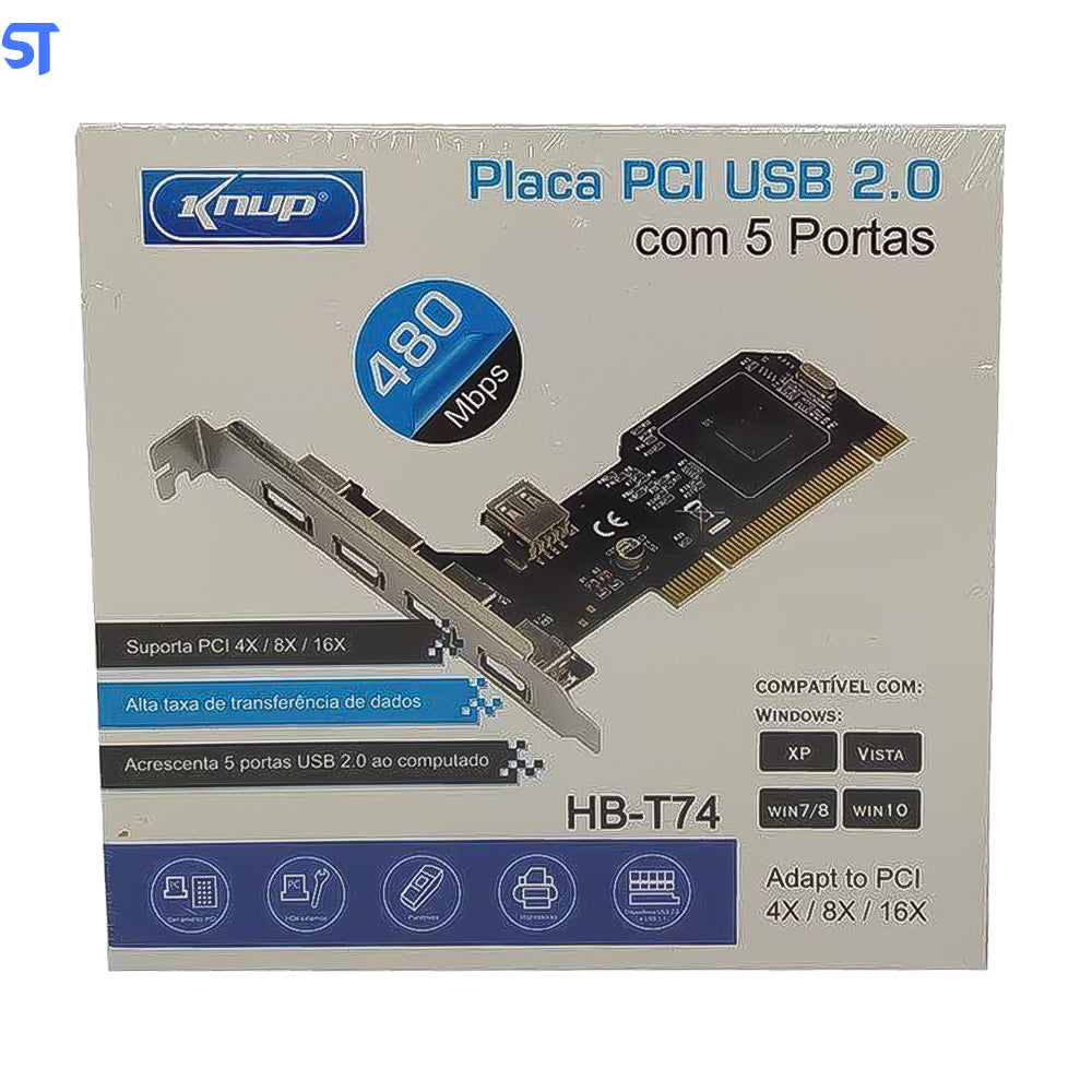 Placa Pci Usb 2.0 Para Pc Com 5 Portas 480MBP/s Knup Hb-T74
