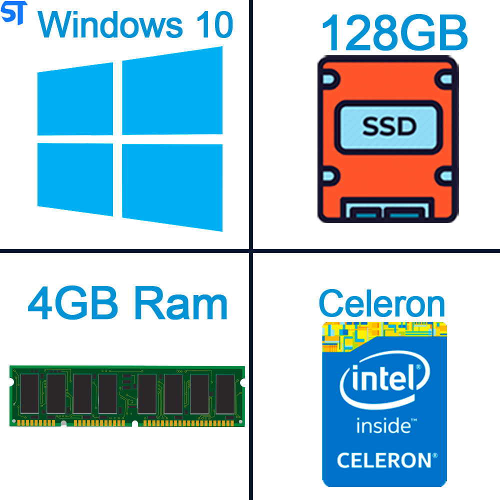 Computador Celeron Dual Core 2,6Ghz -HD SSD 128GB - Memória Ram 4GB- Micro- ATX MT-11BK C3Plus- Windows 10 e Monitor de