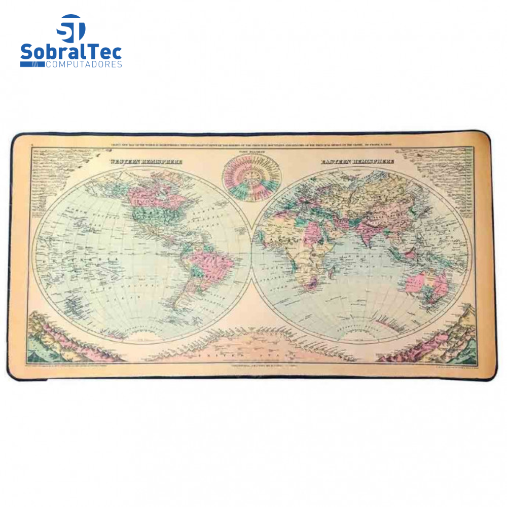Mouse Pad Extra Grande Gamer 700x350x3mm Mapa Mundi Exbom MP-7035C12