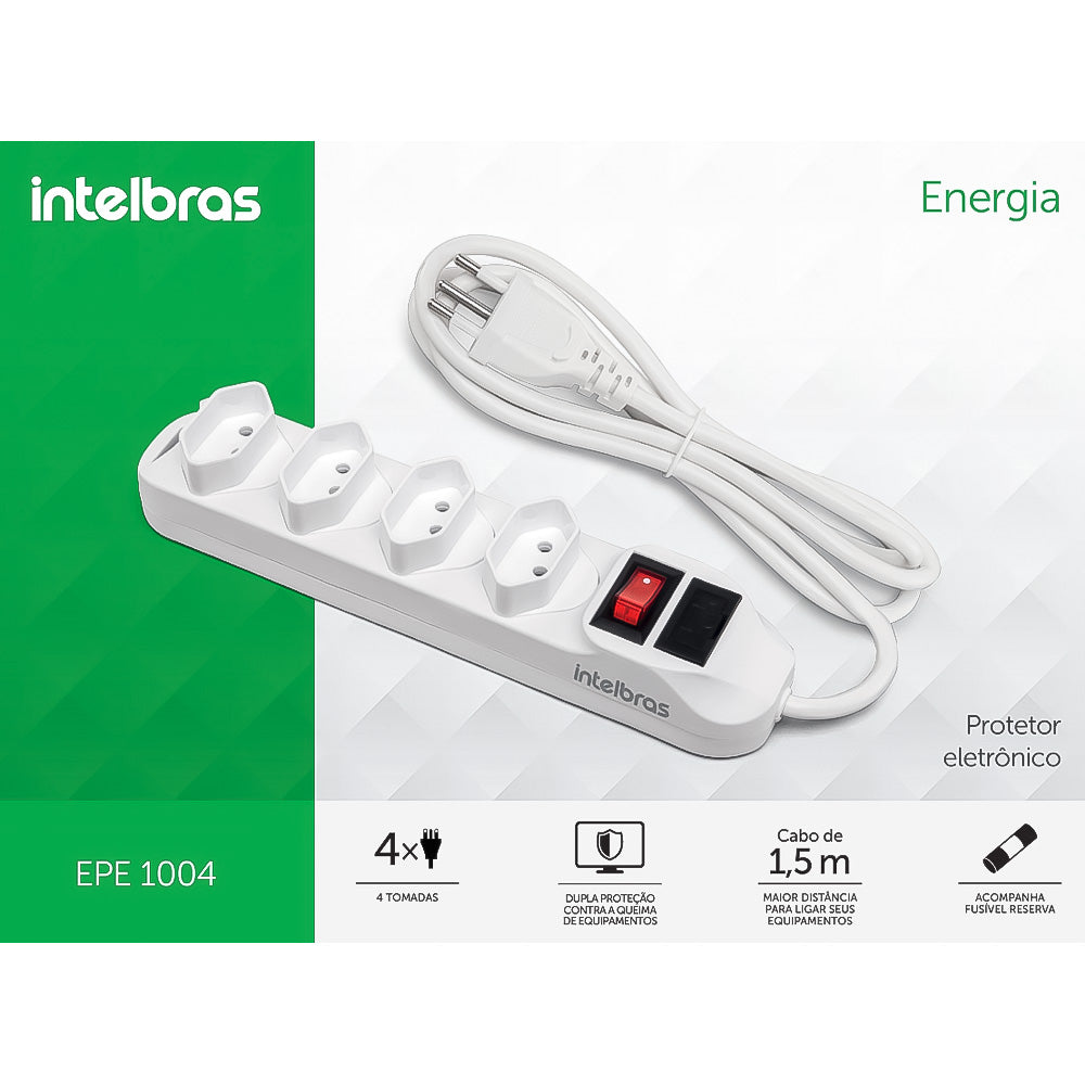 Protetor Eletrônico Intelbras com 4 Tomadas Epe 1004, Branco 1,50MT