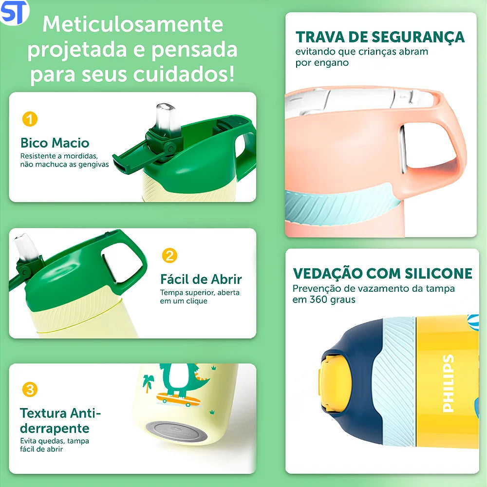 Garrafa Térmica Infantil Philips Dinossauro 350ml AWP2652GY