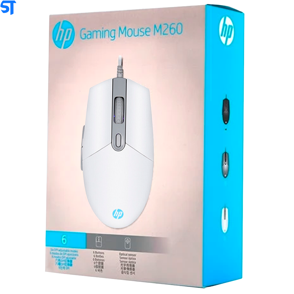 Mouse HP Gamer USB M260 Branco - Sensor Óptico Ambidestro Resoluções até 6400 DPI e Iluminação RGB