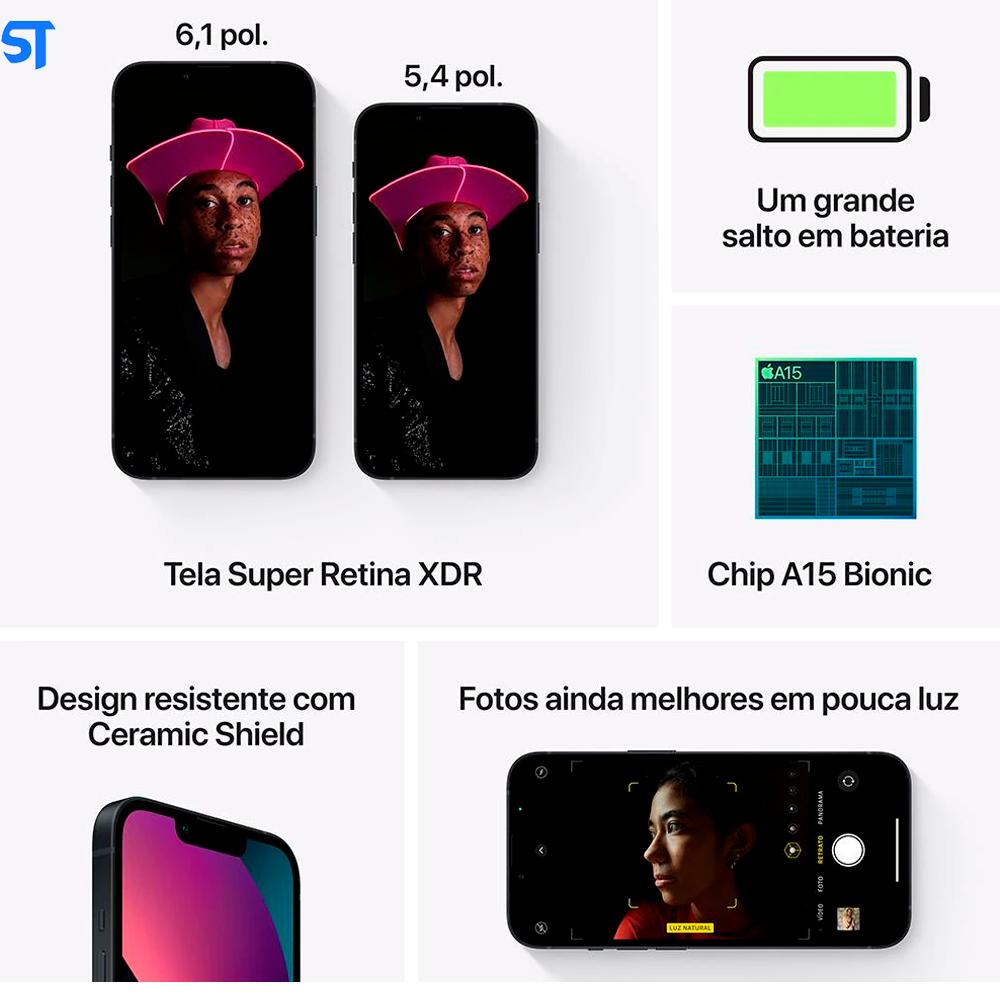 iPhone 13 Apple Meia-Noite 128GB Tela de 6,1", 5G e Câmera Dupla de 12MP