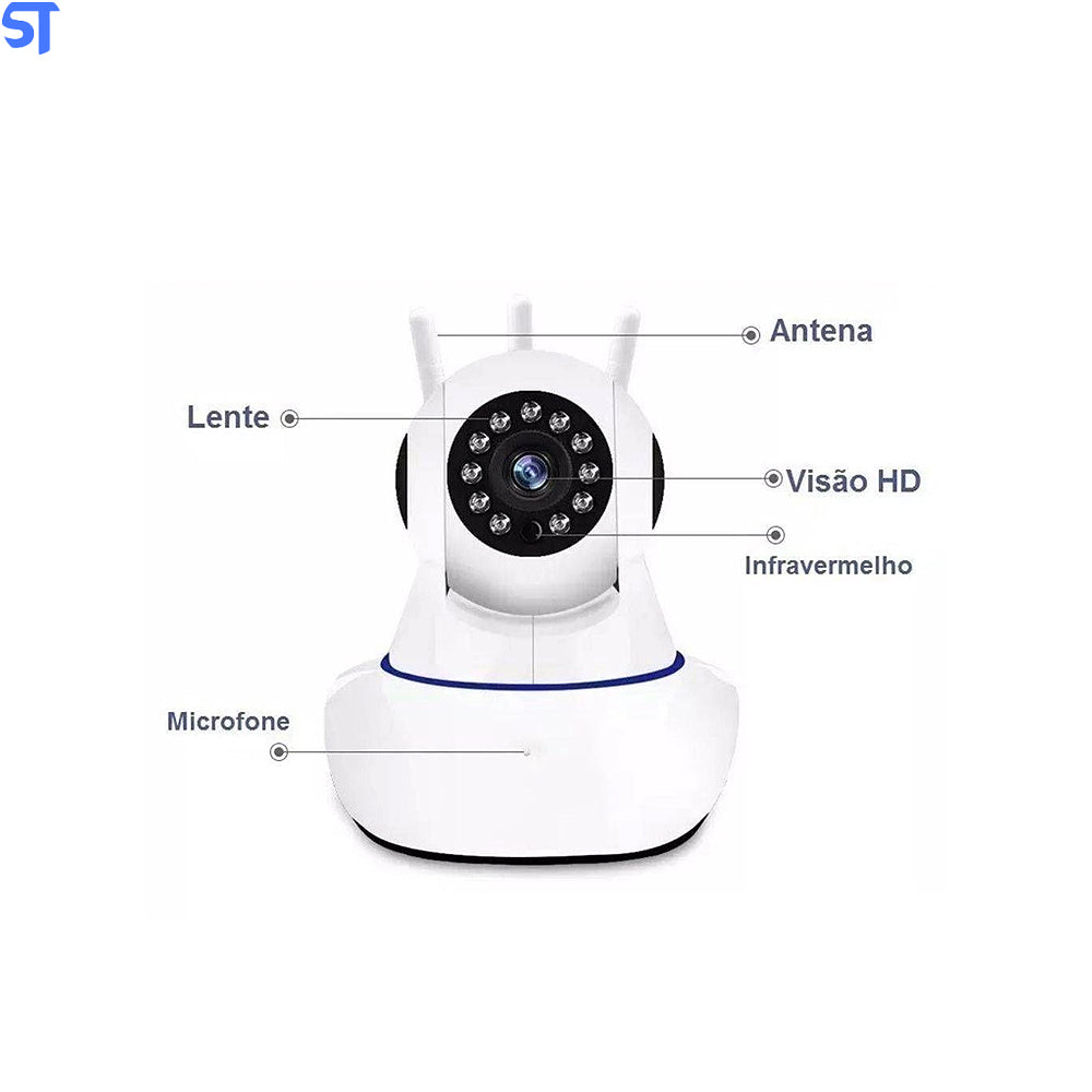 Câmera Ip Sem Fio 360° 3 Antenas Hd Wifi Com Visão Noturna e Alarme - Leon GTS