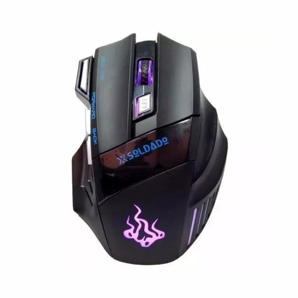 Mouse Gamer Soldado 3000dpi USB Gm-700 Preto 7 Cores Luz De Led Metal