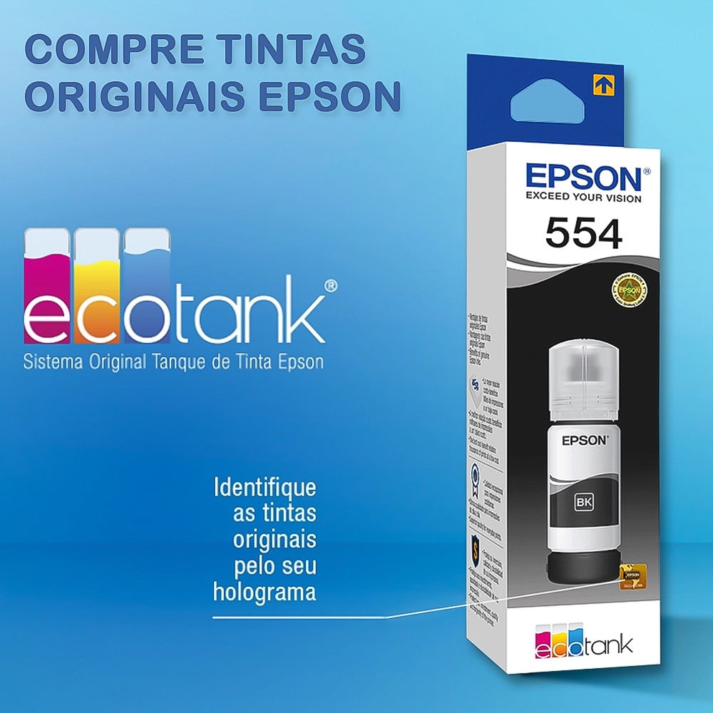 Refil de Tinta Epson 554 Preto Original Pigmentado Para L8160- L8180