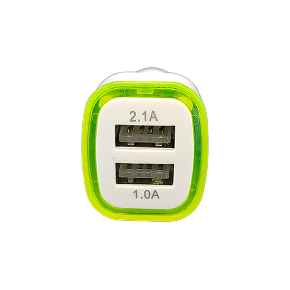 Carregador Veicular Fast Charging Com Duas Portas USB 2.1A/ 1.0A - Branco / Verde Claro