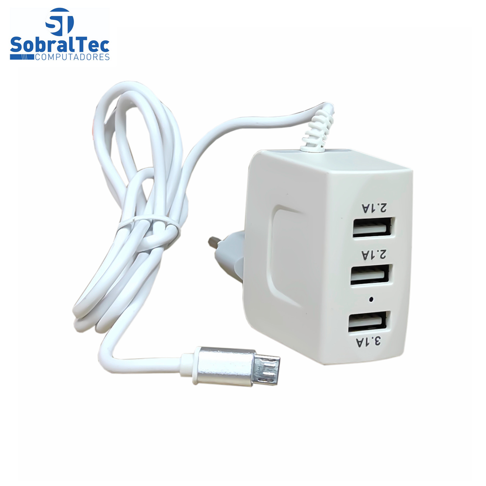 Carregador Com 3 Portas USB 3.1A H'maston - HM02 V8