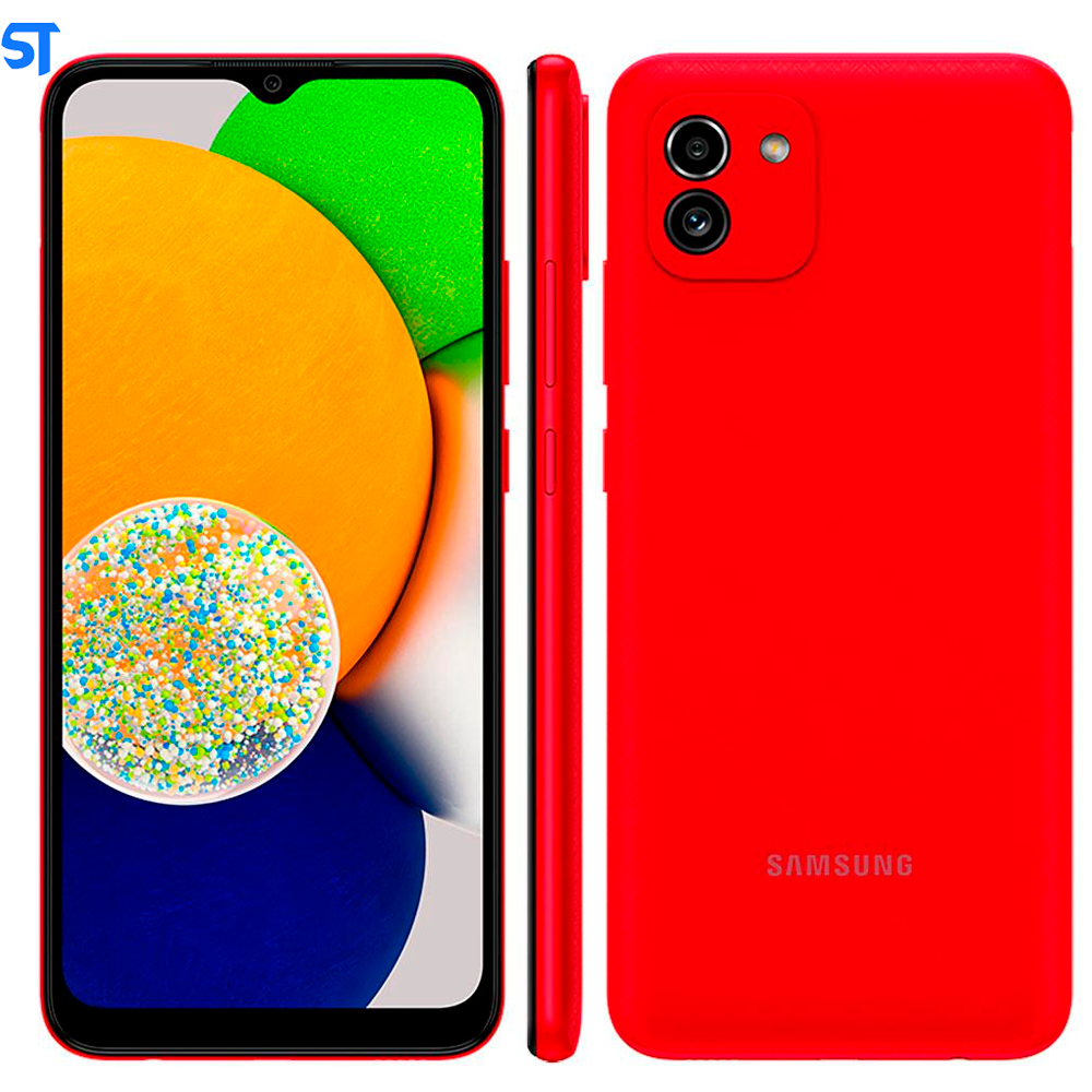 Smartphone Samsung Galaxy A03 Vermelho 64GB, 4GB RAM, Tela Infinita de 6.5", Câmera Dupla Traseira, Bateria 5000 mAh SM-