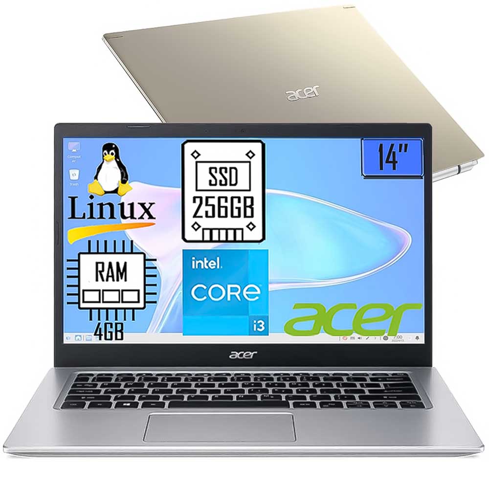 Notebook Acer Aspire 5 A514-54-324N Intel Core i3 11ª Gen Linux Gutta 4GB 256GB SDD- Tela 14' Full HD- Safari Gold