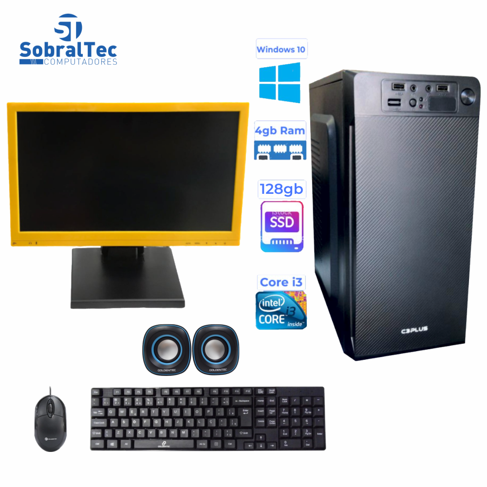 Computador Core i3-3240 SSD 128GB Ram 4GB Gabinete C3Tec Monitor 15.6" Teclado Mouse e Caixa De Som