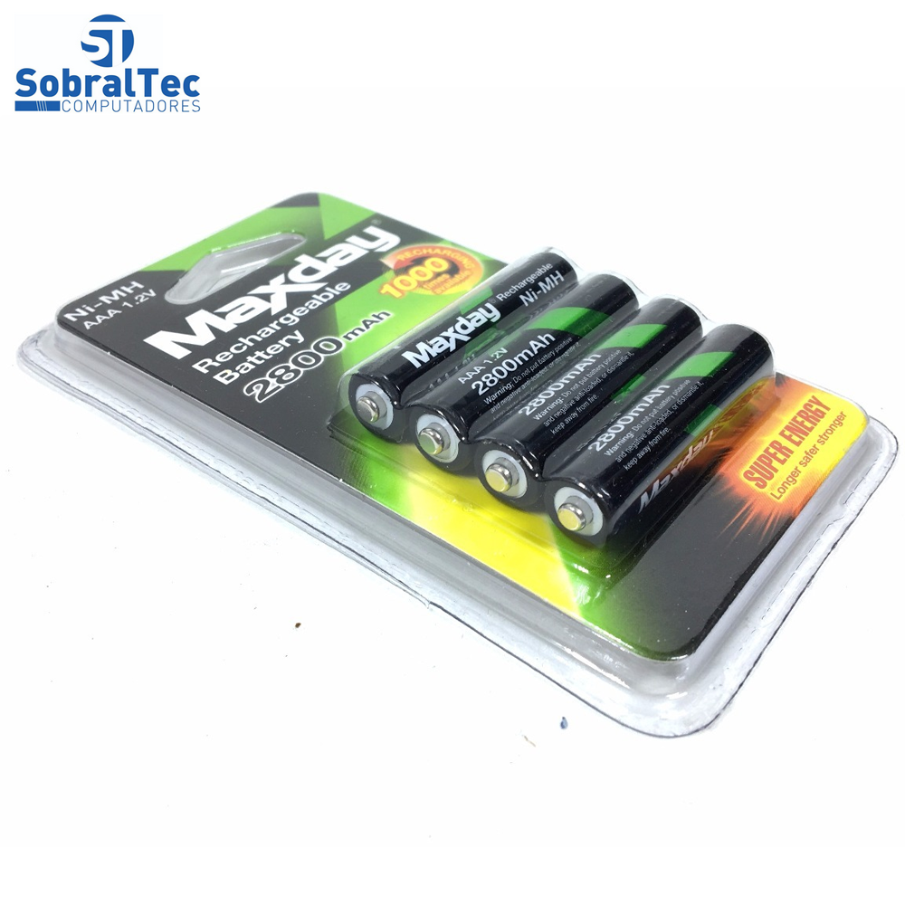 Pilhas Recarregáveis AAA De 2800mah 4 Unid -MaxDay Ni-MH