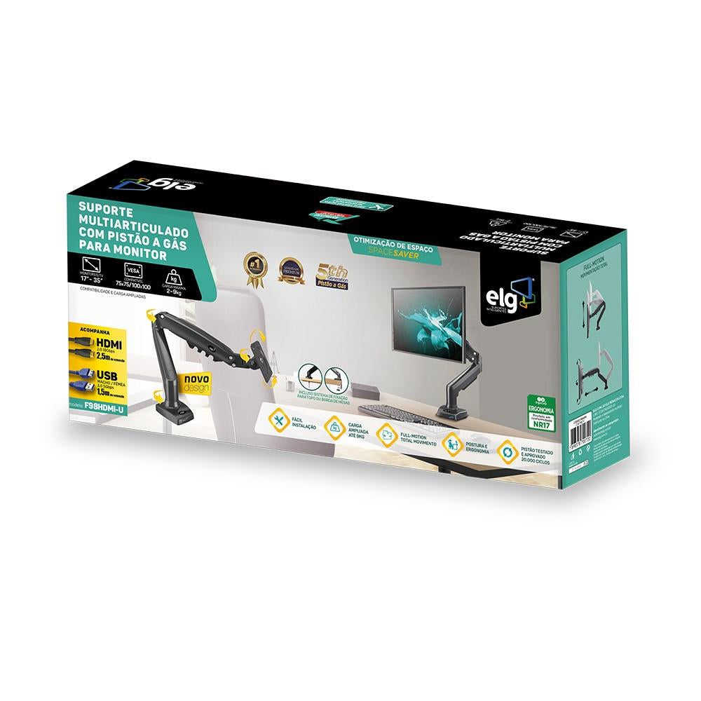 Suporte Articulado Para Monitor Com Pistão A Gaz -ELG F90USB