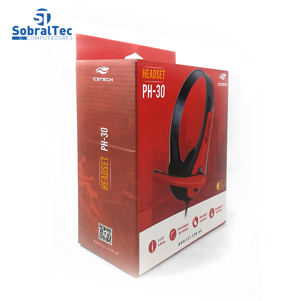 Headset Gamer C3Tech Com Microfone P2 Preto e Vermelho PH-30BK