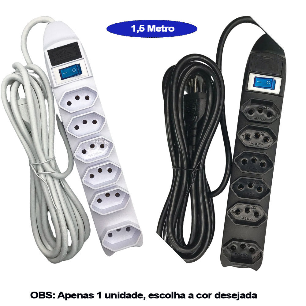 Extensão Elétrica Com Fusível de 6 Tomadas 1,5 Metro Knup SL7606 Cor