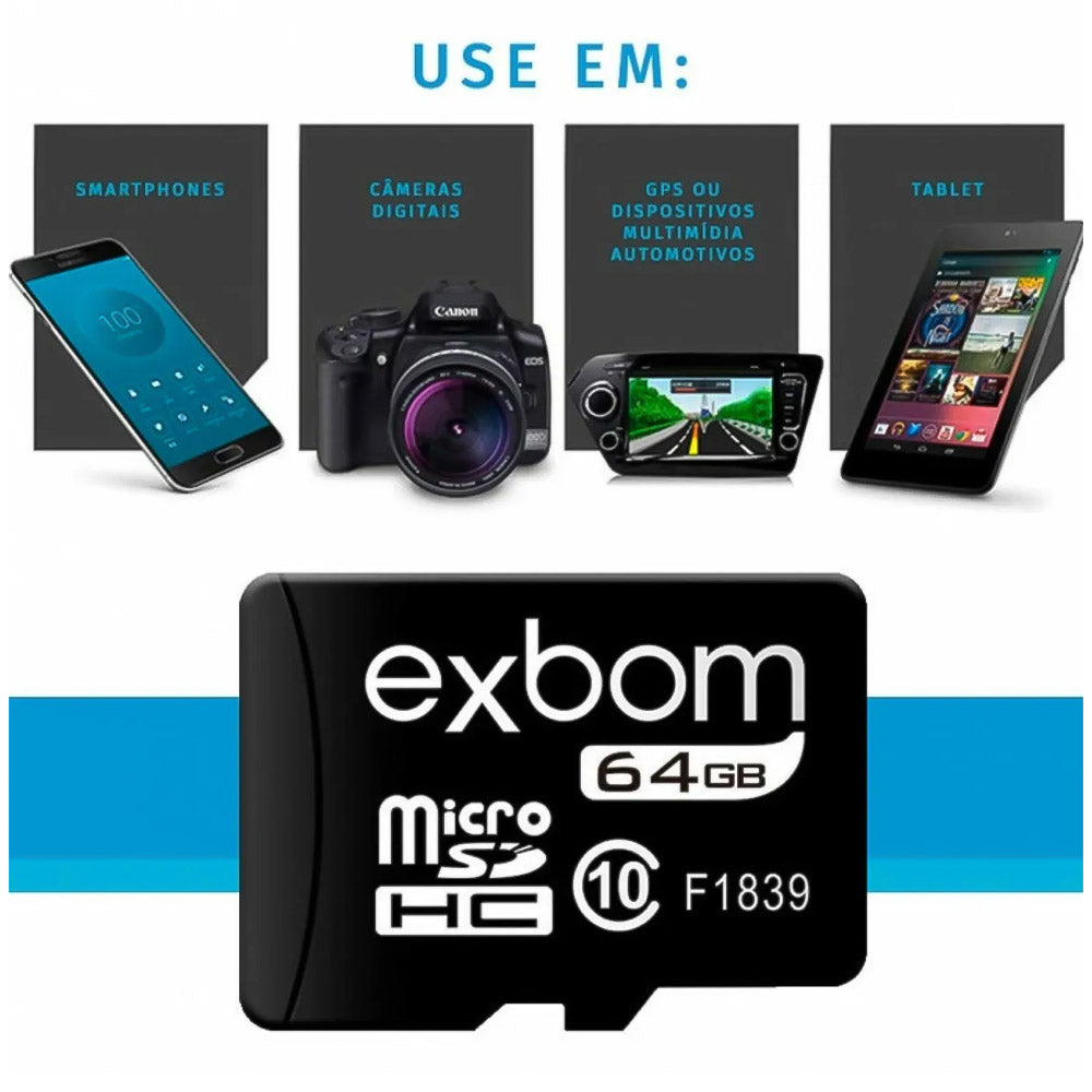 Cartão de Memória 64G Micro-SD -TF  10mbs STGD-TF64G 03067 Exbom Com Leitor de Cartão e Adaptador