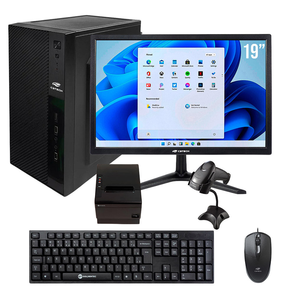 Kit Computador Caixa PDV Core i5, SSD 120GB, 8GB RAM, Monitor 19" Teclado Mouse, Impressora Cupom, Leitor Cod. de Barras