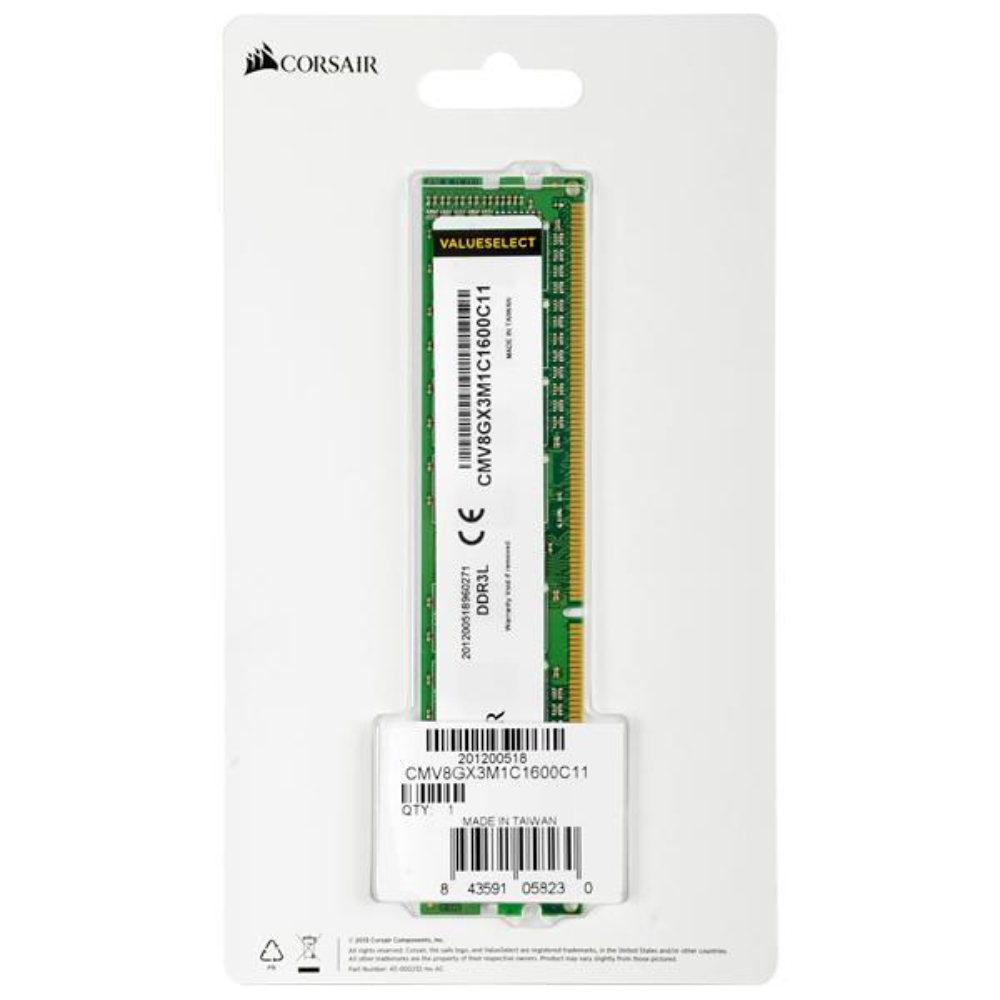 Memória Ram Desktop Ddr3 8gb Corsair Value Select 1600Mhz CAS9 Dual Channel