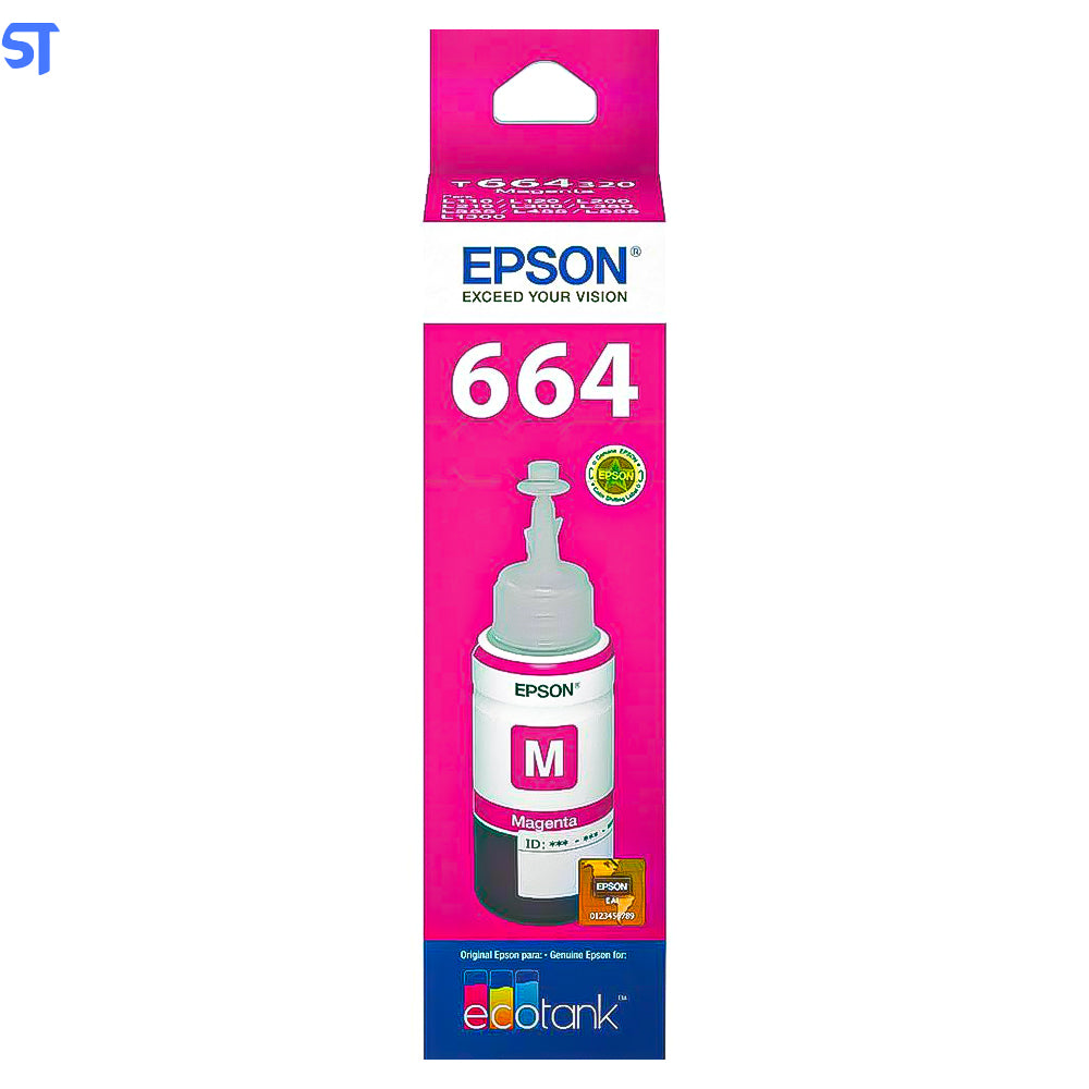 Refil de Tinta Epson 664 Vermelho T664320 AL  Original - Rende até 6.500 Paginas Para Ecotank L110 / á  L395 / L495