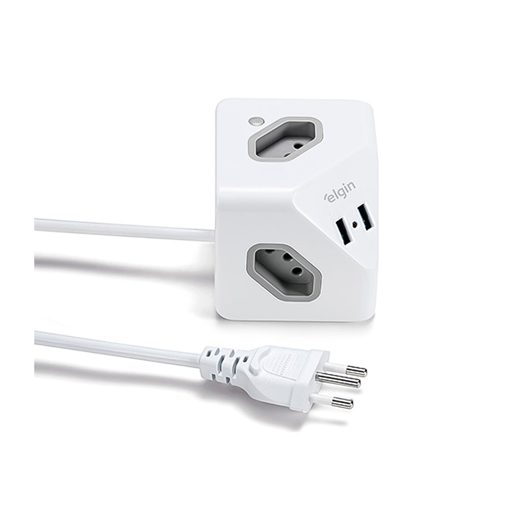 Extensão Cubo 3 Tomadas + Saídas USB  1,5 Metros ELGIN
