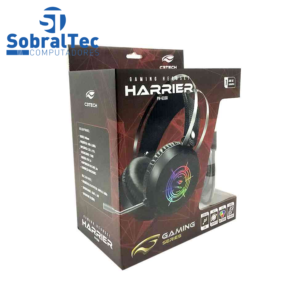 Headphone Gamer Com Microfone  Usb Harrier Led Multicores C3Tech PH-G330BK
